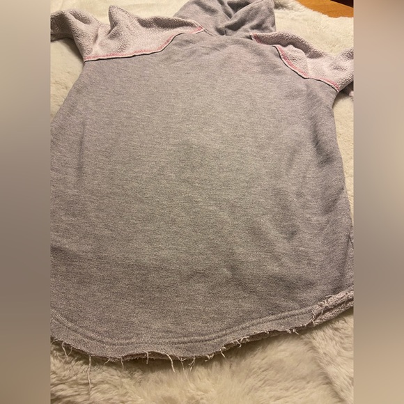ROXY light grey raw hem pullover pink drawstring hoodie Large - Picture 8 of 9